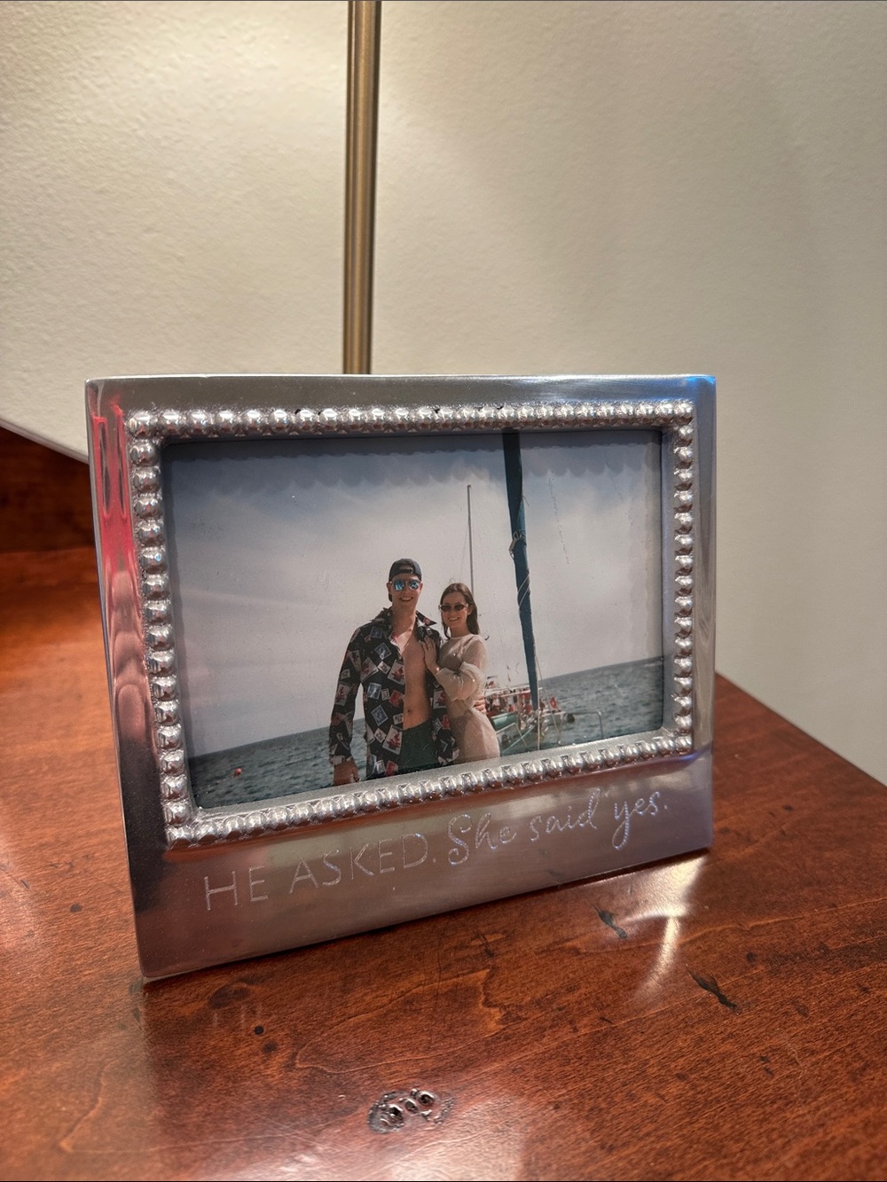 Mariposa 4x6 Silver 'He Asked. She Said Yes.' Beaded Photo Frame